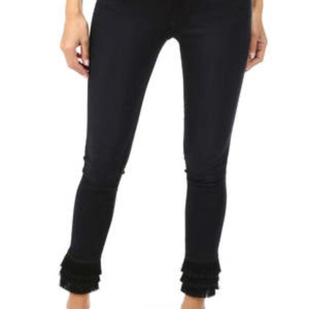 Frame Denim Le High Triple Fringe Hem‎ Skinny Ankle Jeans Womens 24 Byxbee Black
